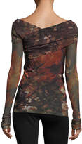 Thumbnail for your product : Fuzzi Long-Sleeve Winter Rust Floral Tulle Surplice Top