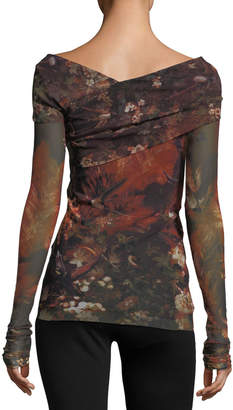 Fuzzi Long-Sleeve Winter Rust Floral Tulle Surplice Top