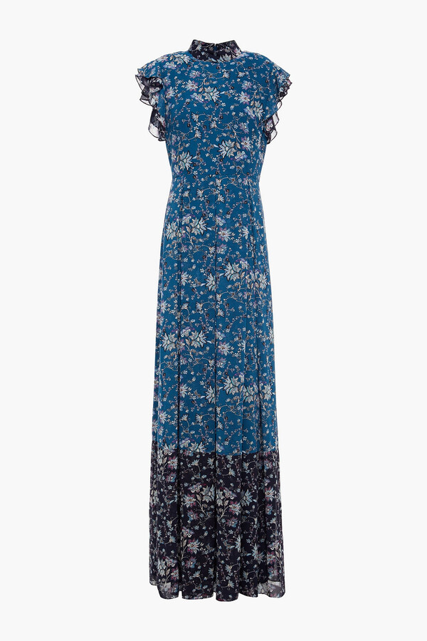 Mikael Aghal Pleated Ruffled Floral-print Chiffon Maxi Dress - ShopStyle