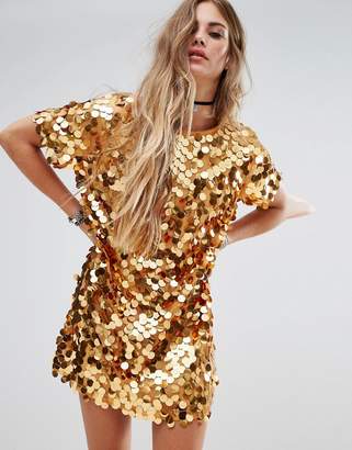 Motel Backless Dress In Disc Sequin
