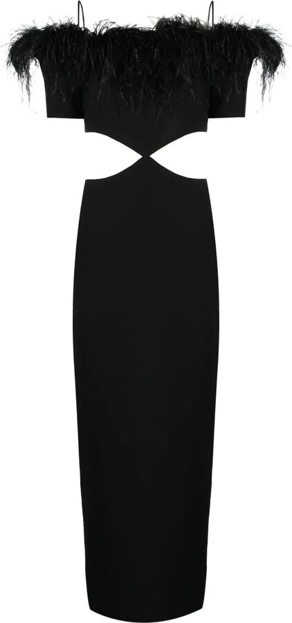 Rasario Feather-Trim Off-Shoulder Dress