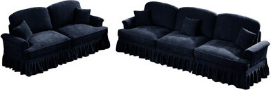 Darby Home Co 3 Seater And 2 - Seat Blue With Removable Skirts, Curved Cushion Back, Soft Chenille Fabric Featuring Segmented , Petal Shaped Flared , For Comfortabl