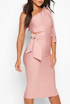 Thumbnail for your product : boohoo Boutique One Shoulder Tie Cut Out Bandage Midi Dress