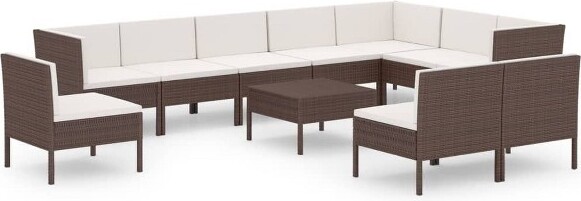 VidaXL vidaXLGardenLoungeSetPatioSectionalSofaCouchOutdoorPolyRattanBrown