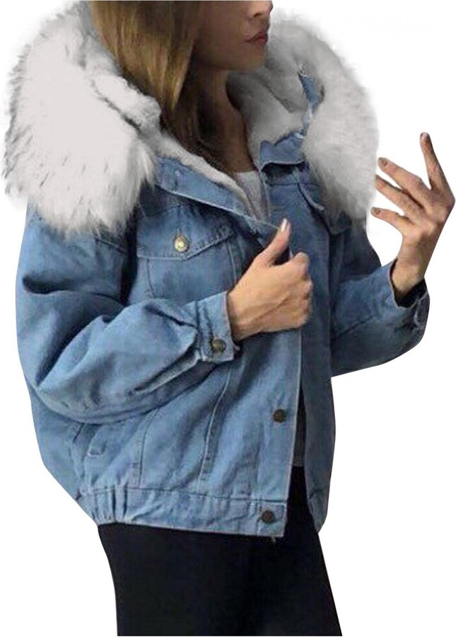 fur hooded denim jacket