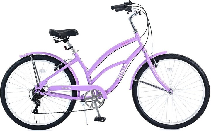 Zeus & Ruta 26 in. 7-Speed Purple Women and Men Beach Cruiser Bike