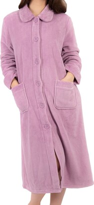 Slenderella Ladies Button Up Coral Fleece Dressing Gown Bath Robe with Waffle Detail Small (Pink)