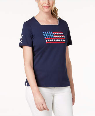 Alfred Dunner America's Cup Embroidered Square-Neck T-Shirt