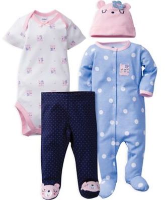 Gerber 4-Piece Bear Bodysuit, Footie, Footed Pant, and Hat Set