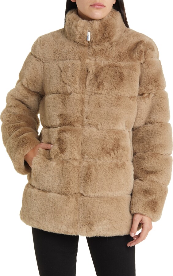 MICHAEL Michael Kors Stand Collar Faux Fur Walking Coat ShopStyle