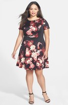 Thumbnail for your product : Adrianna Papell Print Block Scuba Knit Fit & Flare Dress (Plus Size)