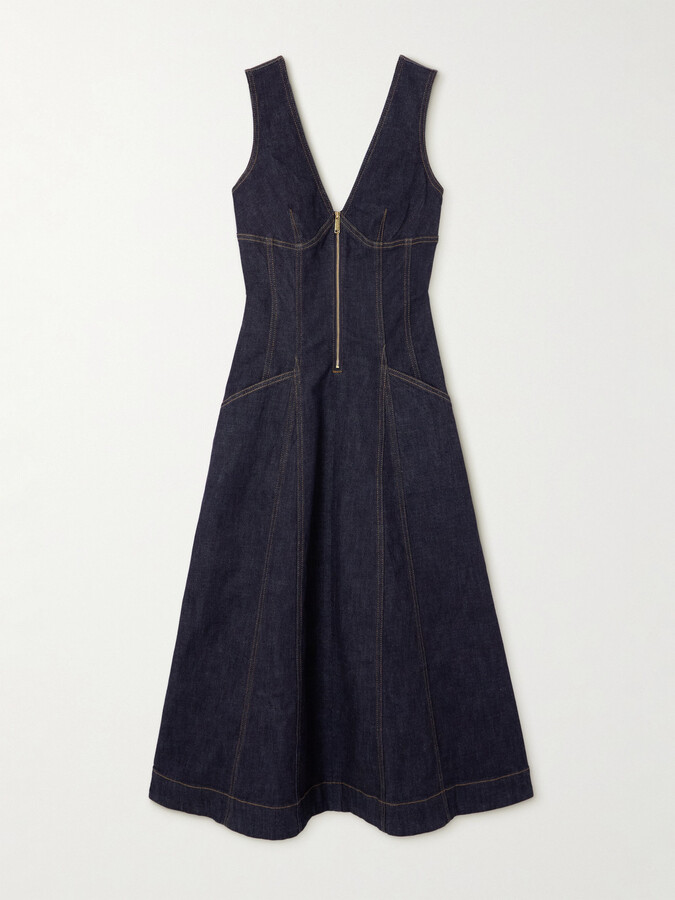 Self-Portrait Paneled Denim Midi Dress - Blue