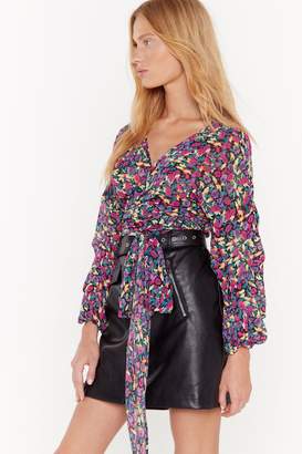 Womens Floral Sleeve Detail Wrapover Blouse - purple - 4