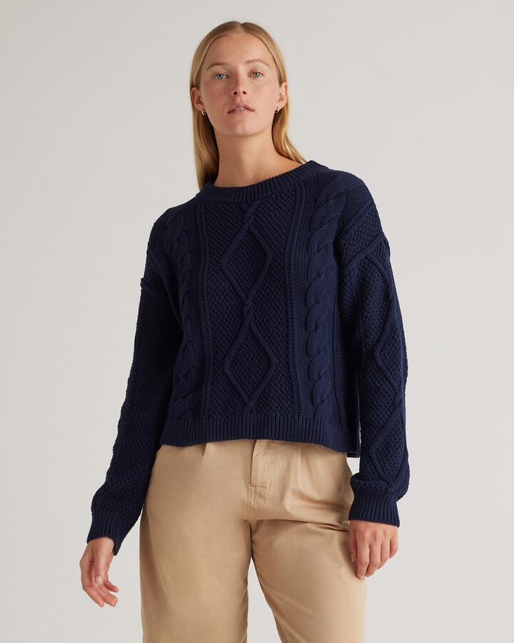 Cropped Cable Crew Sweater
