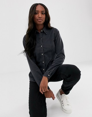 Asos Tall ASOS DESIGN Tall Denim fitted western shirt in washed black