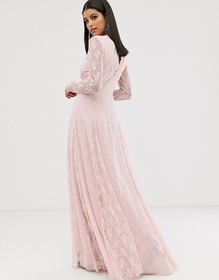 Asos Tall ASOS DESIGN Tall maxi dress with long sleeve and lace panelled bodice