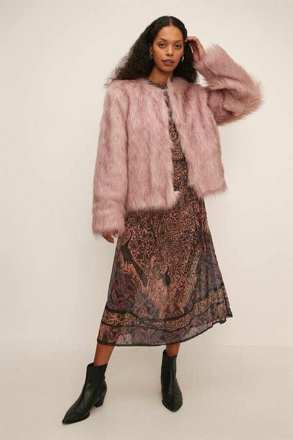 collarless faux fur jacket