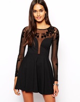 Thumbnail for your product : Motel Moonchild Plunge Skater Dress With Floral Mesh
