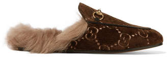 Gucci Princetown Horsebit-detailed Shearling-lined Logo-jacquard Slippers - Brown
