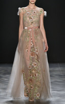 Thumbnail for your product : Marchesa Floral Beaded Embroidered A-Line Gown