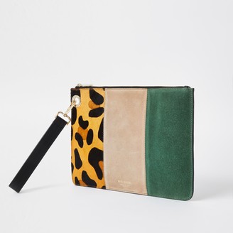 River Island Womens Beige leather leopard print clutch handbag