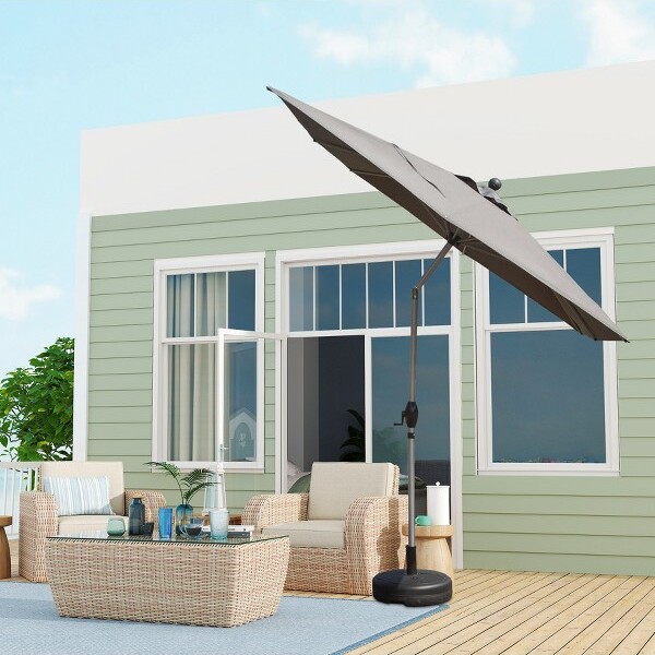 GDFStudioEllaOutdoor8AluminiumRibsMarketUmbrellawithCrankLiftandTiltFunction,Grey/6.5'X10'