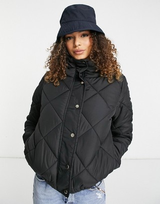 Brave Soul slay diamond quilted puffer jacket in black