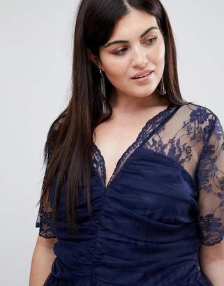 ASOS Curve Lace Top Midi Dress With Ruched Bodice