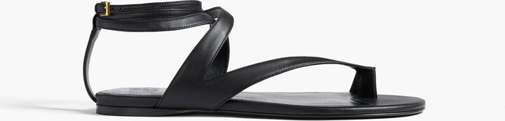 Aimee Ankle Strap Flat Sandal in Black Leather