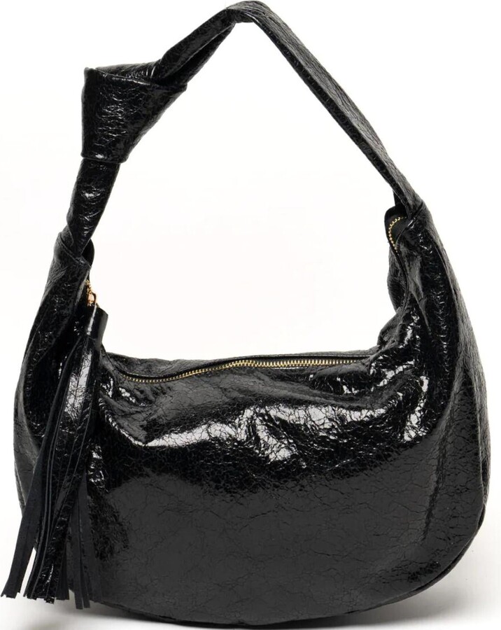 LAGGO Lola Maxi Shoulder Bag In Black Crinkled