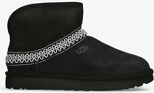 UGG Womens Black Classic Mini Crescent Suede and Shearling Ankle Boots Eur 41 / 8 Uk Women