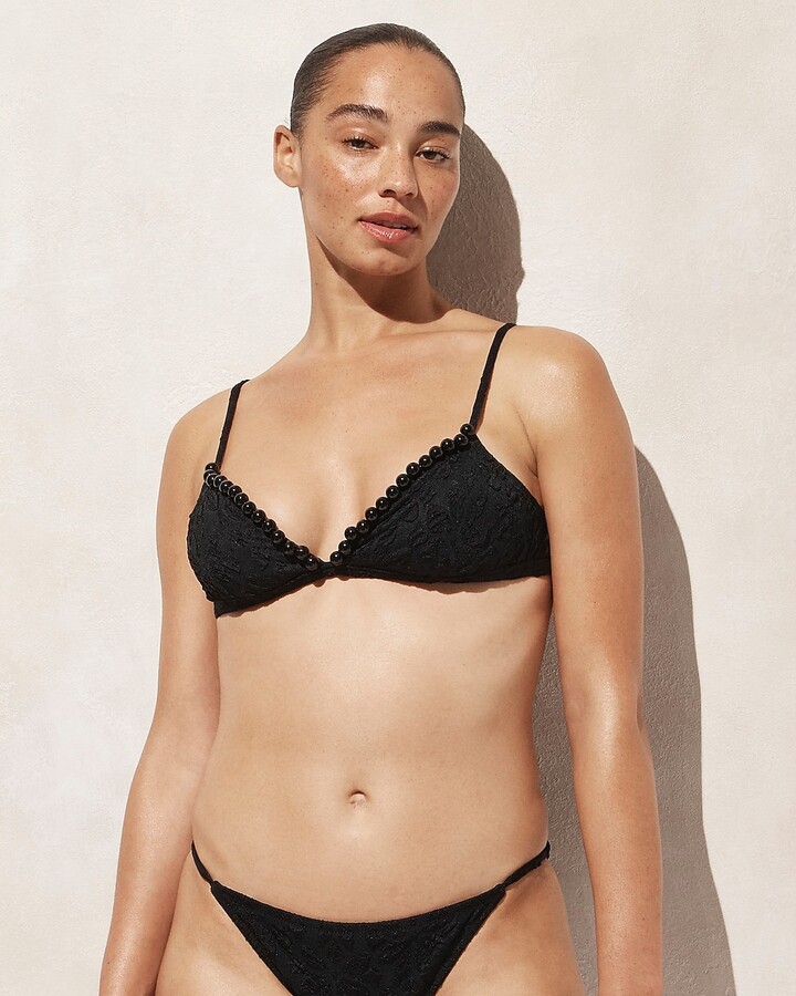 New french cloque bikini top with beaded trim