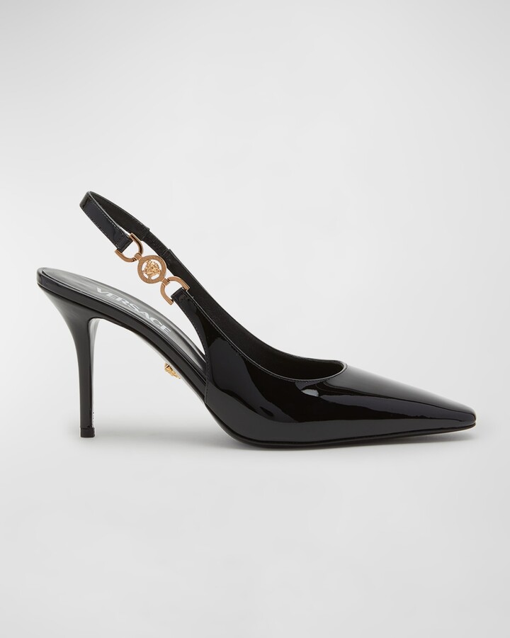 VERSACE★素敵！Medusa Head Sling Back Patent Leather Versace Safety Pin Medusa Patent Leather Slingback Pumps