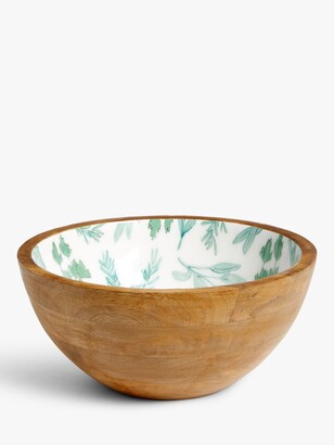 John Lewis & Partners Herb Print Wood Salad Bowl, 24cm, Natural/Green