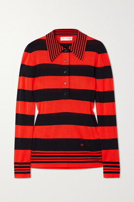 Victoria Beckham - Striped Knitted Polo Top - Red