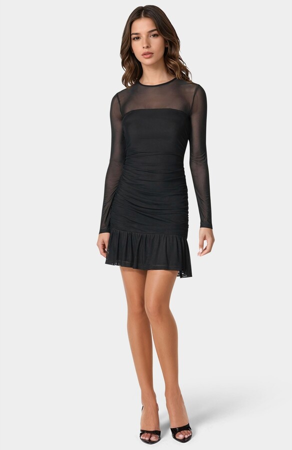 Bebe Women's Flounce Mesh Long Sleeve Mini Dress