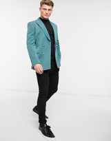 Thumbnail for your product : ASOS DESIGN skinny double breasted blazer with gold buttons in sea green