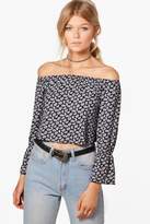 Thumbnail for your product : boohoo Petite Freya Paisley Print Off The Shoulder Top