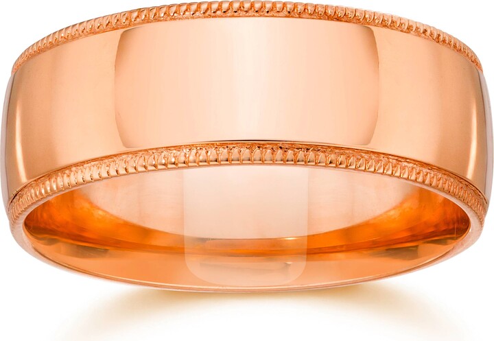 Pompeii3 8mm Milgrain 14K Rose Gold Polished Wedding Band Size Selectable