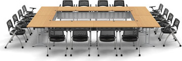 TeamWORK Tables 16 Person Training Meeting Seminar Tables with Modesty Panels and 16 Chairs Complete Set