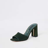 Thumbnail for your product : River Island Khaki suede block heel mules