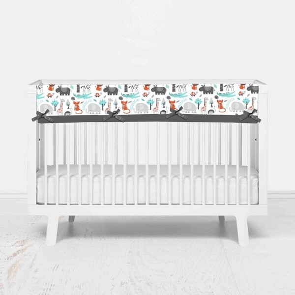 Bacati SafariAnimalsAqua/Orange/GrayBoysCottonLongCribRailGuardCover