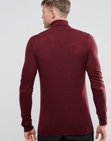 Thumbnail for your product : ASOS Roll Neck Sweater in Merino Wool in Burgundy