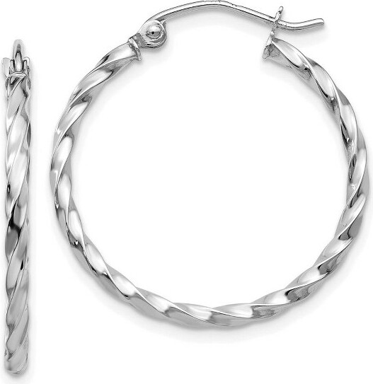 Black Bow Jewelry Co. BlackBowJewelry2mmTwisted14kWhiteGoldRoundHoopEarrings25mm(1Inch)