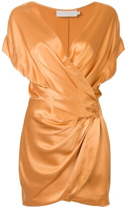 gold silk wrap dress