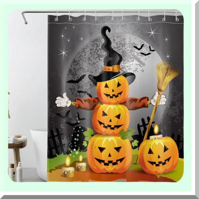Dovecove Spooky Harvest Shower Curtain Set - Halloween Ghosts & Pumpkins Decor Waterproof Polyester Includes Hooks