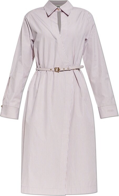 Fendi Striped Belted Waist Shirt Dress