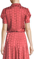 Thumbnail for your product : Co Button-Front Short-Sleeve Tonal Dot Satin Blouse