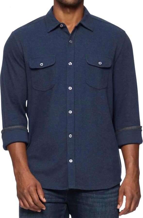 Flags & Anthem Madeflex Stretch Knit Flannel Shirt In Navy
