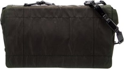 Prada Shoulder Bag Black & Green Tessuto Tessuto Nylon & Enameled Metal Triangle Silver-Tone Hardware Chain-Link Shoulder Straps Leather Trim Embellishment Logo Jacquard Lining & Single Interior Pocket Snap Closure at Front